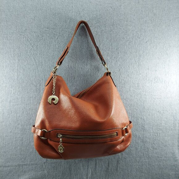 Realer Brown Pebbled Faux Leather Hobo Shoulder Bag With Gold Accents - Picture 3 of 11